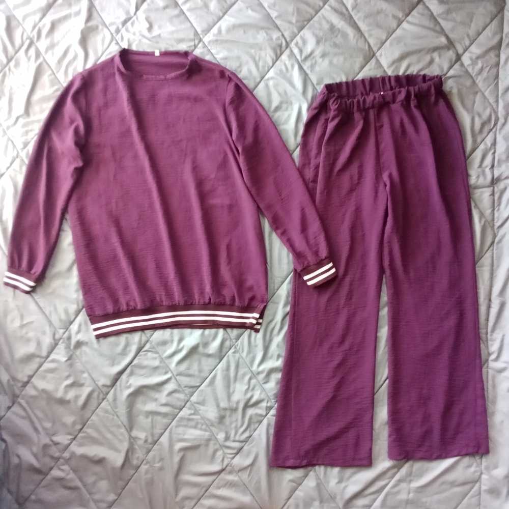 Women's Maroon Track Suit Set Breathable Stripes Exercise Jogger Oversized Fit